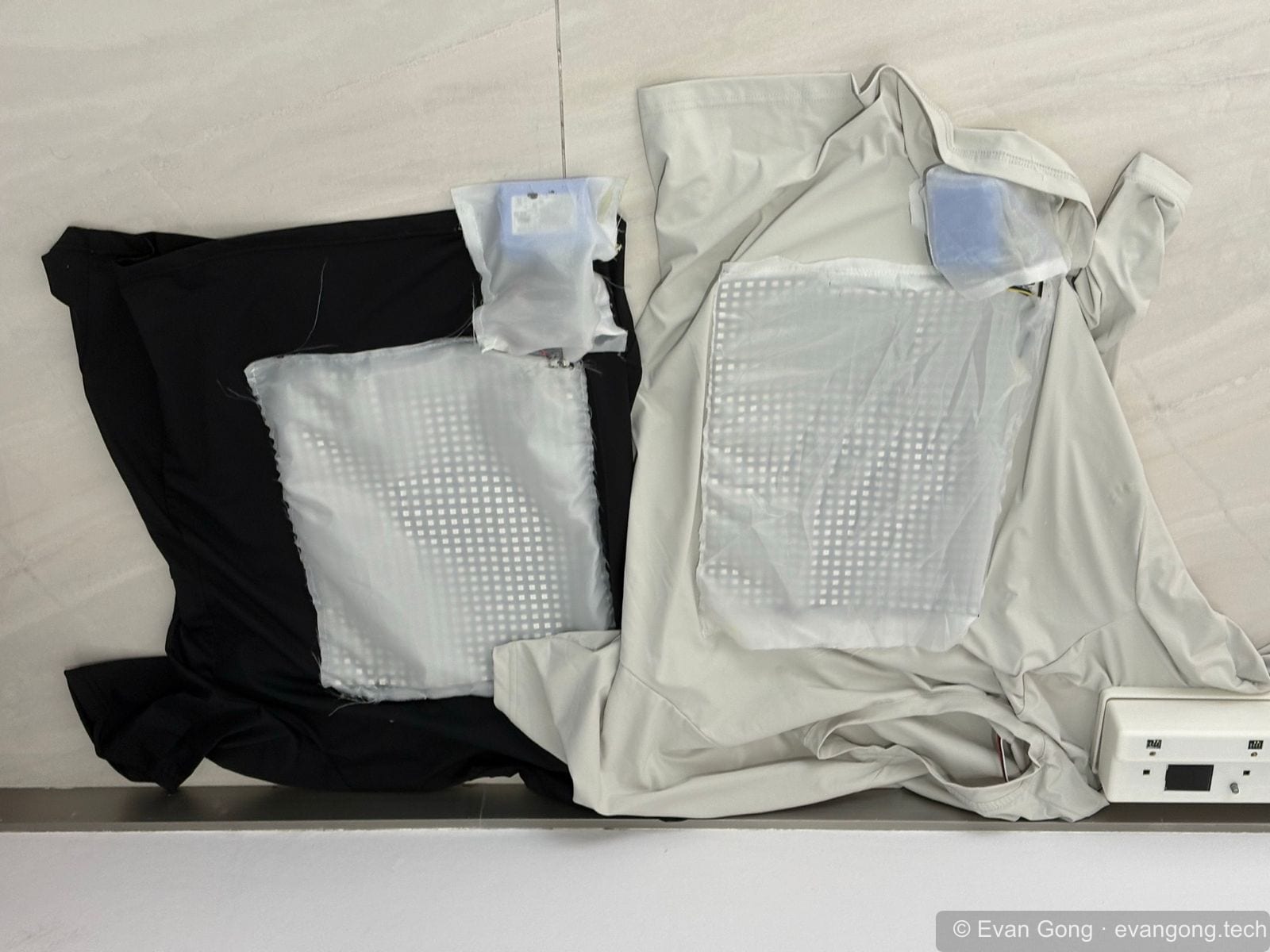 Black and white LightLink garments with integrated LED matrix panels