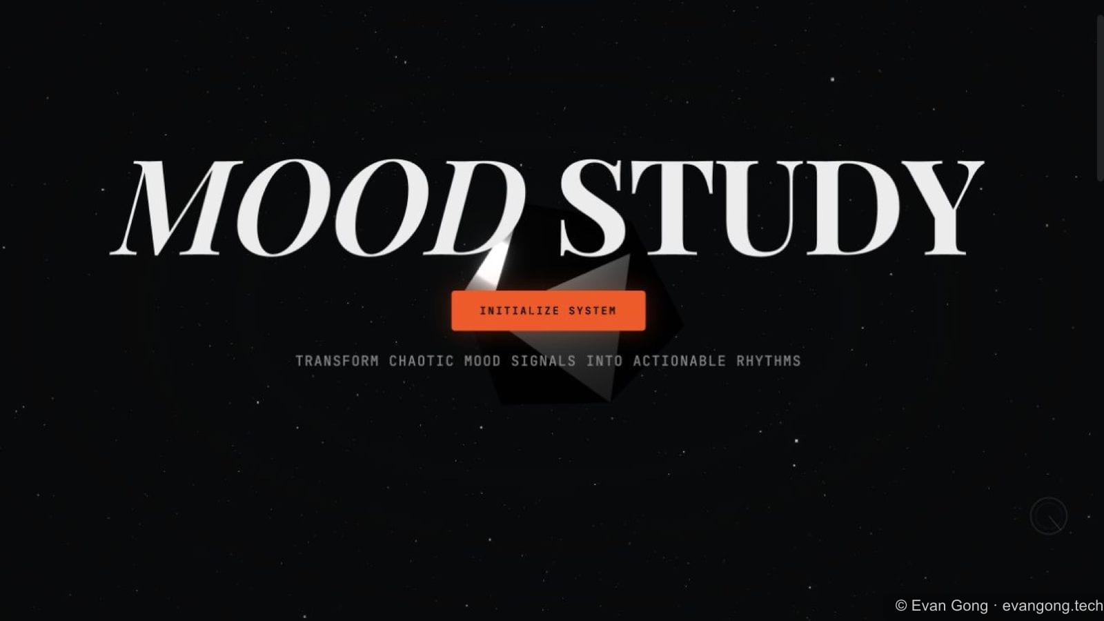 Mood Study landing page with its interactive system interface